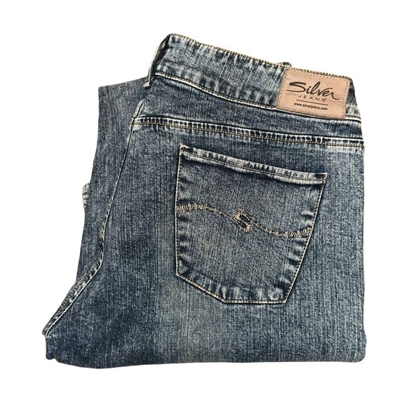 Silver Jeans Denim - Silver Jeans Matrix Womens 32 35 Wide Leg Stone Wash Embroidered Stretch Blue